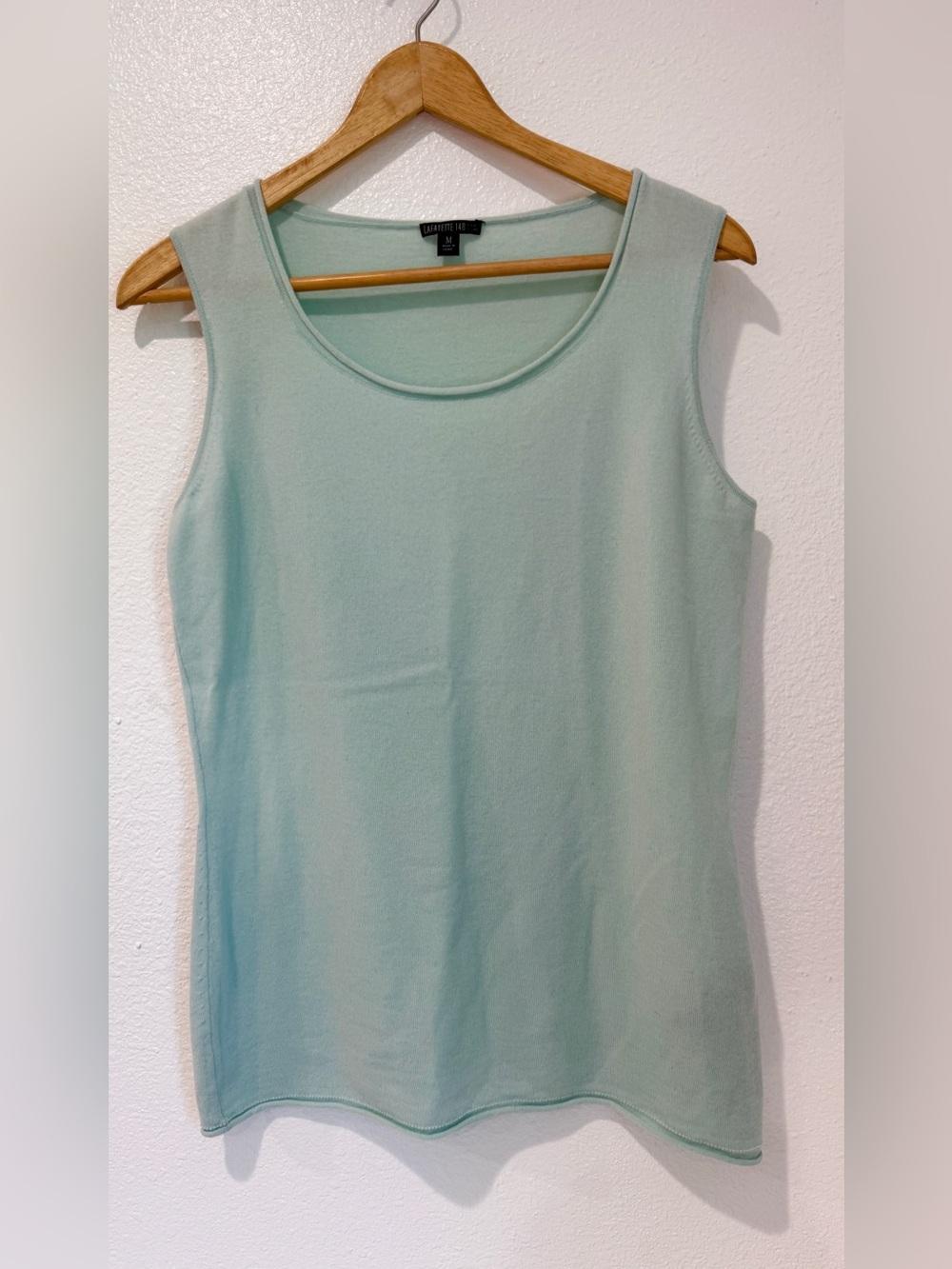 Lafayette 148 Mint Green Fine Knit Merino Wool Sleeveless Sweater Top Shell M